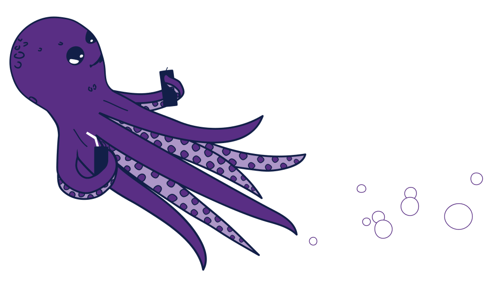 Seltzer octopus with a drink underwater